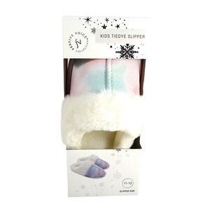 Festive Voice Kids Tie Dye Slippers Pastel Memory Foam Faux Fur Size 11-12 NEW